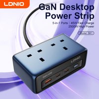 LDNIO 5-in-1 2 AC Universal UK Outlets Power Strip Surge Protector 2m Extension Cord 3 USB 1 Type-C Desktop Charging Station