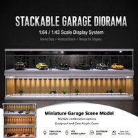Diorama 1:64/43 Garage Model Scene Display 3 LED Mode Multi-Unit Parking Lot Model Dust-proof Storage Display Case for Car Model