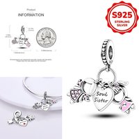 Plata De Ley 925 Silver Little Girl Sisters' Love Charms Beads Womens Original Bracelets DIY Jewelry Pendants Fine Gifts