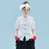 imakokoni summer original casual art doll collar linen white shirt niche three-dimensional flower loose top for women 265490