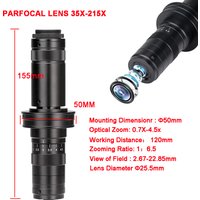YIZHAN Verstellbare Vergrößerung 35X-215X Mikroskop-Objektiv Durchmesser 50mm 0,7X-4,5X Optischer Zoom C-Mount-Schnittstelle 12cm Geeignet für Kameras