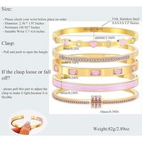 New Pink Stainless Steel Bracelet Women's Stackable Bangle Set 18K Gold Plated Pink Heart Jewelry Fashion Accessories