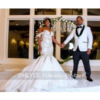 New 2024 Elegant Mermaid Wedding Dress Off Shoulder Beading Crystals Glitter Bridal Gowns Court Train Vestidos Customized