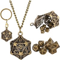 Portable Keychain with Hollow D20 Metal Case Tiny 7pcs Polyhedral Metal Dice Set Gaming Dices Accessory Necklace Pendant Chain