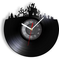 Happy Halloween Night Wall Decorative Vinyl Record Wall Clock Skull Skeleton & Ghost Vintage Clock Horror Decoration Wall Watch