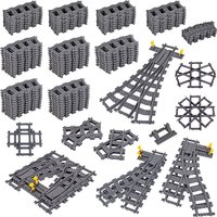 MOC 25 Styles City Train Tracks Set Single Slip Switch Crossings Rails 111pcs Bricks Building Blocks Technical Enlighten Toys