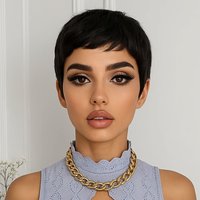 Short Black Pixie Cut Wig for Women 100% Human Hair Natural looking Short Black Human Hair Pixie Wig with Bangs Machine Made