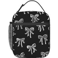 Black White Bows Lunch Bag Lunch Box For Office Picnic Hiking Beach Lunch Tote Reusable Insulated Cooler