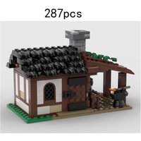 In stock MOC Medieval Village Blacksmith Shop Miniature Castle Forge Small Particle Assembly Building Block Toy 287pcs
