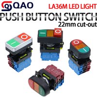 LA36M Double Push 22mm Double button Two-position reset button switch with LED Egg push 12V24V220V AC ON/OFF START STOP 1 NO 1NC
