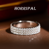 HORRIPAL D VVS1 Three Row Full Moissanite Ring for Men Woman S925 Sterling Silver GRA New Wedding Party Band Shiny Fine Jewelry