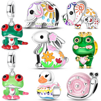 Colorful Cute Animals Charms Bead 925 Sterling Silver CZ Zircon Rabbit Duck Snail Pendant Fit Original Bracelet DIY Jewelry Gift