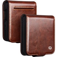 Qialino Genuine Leather Phone Case For Samsung Galaxy Flip 7 6 5 Flip7 Flip6 Business Style Fashion Luxury With Card Slots Cover