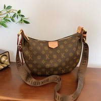 Classic Vintage Monogram Hobo Crossbody Bag, Trendy Versatile Shoulder Handbag with Wide Printed Strap