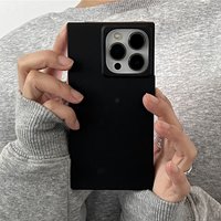 Simple Fashion Matte Black Rectangle Frame Phone Case For iPhone 17 16 15 13 14 12 Pro Max IMD TPU Shockproof Back Cover