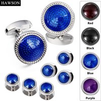 HAWSON Tuxedo studs and cufflinks set for Men, Enamel cuff links Set Gifts or Jewelry for Men, Wedding Accessories, Designed