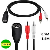 1pc DIN 8-Pin MIDI DIN 8 PIN Female Jack to Dual 2 RCA Phono Male Plug Audio Adapter Microphone Connector Cord Cable