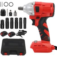 1000 N.M Electric Impact Wrench Set Cordless Screwdriver Drill Brushless 2500RPM Plastic Box 21V Two Li-Ion Batteries One Charge