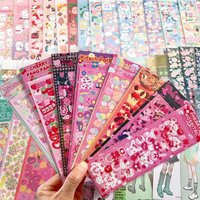 SKYSONIC BOBO Full Set Jelly Floro Journal Stickers Decor Seal Scrapbooking Lable Cherry Pink Girl Korean Kawaii Sticker Suppli