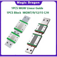 Miniature Linear Guide Rail MGW7 MGW9 MGW12 MGW15 L 100-1000mm 1PC Linear Guide+1PC Block MGW9H MGW12H MGW15H for 3D Printer CNC