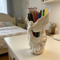 Nordic Angel Pen Holder Creative Sculpture Pen Barrel 3D Printing Pencil Rack Desktop Stationery Storage Student Office Ornament
