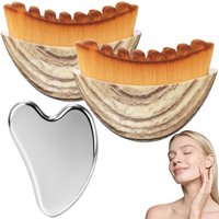Lymphatic Contour Face Brush & Stainless Steel Gua Sha Tool Set, for Face and Neck Massage gua sha, Jawline Puffiness, Lift
