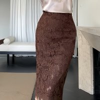 Seoulish Retro Women's Lace Skirts 2025 New Summer Fashionable Hollow Out Lace Bodycon Mid Length Sexy Women's Midi Skirts