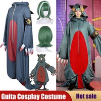 Anime Gachiakuta Cosplay Costume Guita Blue Jumpsuit Funny Pajamas Green Dyed Short Hair Carnival Party Guita Hebby Dress Up