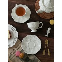 Ceramic European Style Tea Set French Relief Butterfly Flower Palace Pot Black Tea Cup Afternoon Tea Coffee Cup and Plate