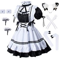 Anime French maid Lolita fancy dress cosplay costume furry cat ear gloves socks set