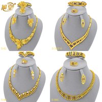 XuHuang Dubai Cystal Gold Color Jewelry Sets For Women Luxury Arabic Bridal Wedding Jewellery Gifts Middle East Necklace Set 24k