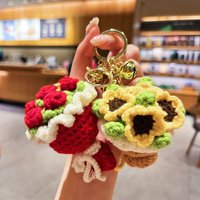 Cute Crochet Bouquet Keychain Mini Hand-knitted Flower Keychain Ring Car Bag Hanging Pendant Ornament Lover Valentine's Day gift