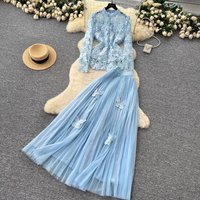 High End 2025 Fashion New Items Women's Two Piece Set Embroidery Lace Tops Eelgatn Apllique Mesh Skirt Female Suits