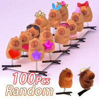 100PCS Kawaii Hair Clip Fashion Children Bow 3D Capybara Animal Plush Hairpin Funny Style Duckbill Clips Headdress Gifts