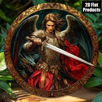 2D Angel Warrior Round Aluminum Metal Sign, 8x8 Inch Wall Decor for Home Bar Cafe Office, Holiday Gift for Halloween Christmas