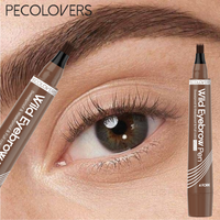 1Pc Natural 4-Fork Eyebrow Pen, Waterproof Brow Liner, Smudge-Proof For Daily Look, Brown And Black, Cosmetic Brow Makeup
