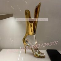 Gold Metallic Wave Strap Sandals Women Open Toe Rome Style Stiletto High Heels Shoes Female Sexy Elegant Sandals