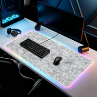 Wool Felt Texture Black White and Gray Mouse Pad RGB Led Gaming Bedroom Office Desk Non-Slip Mat Waterproof Large