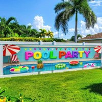 VIKAMA Swimming Pool Party Banner, Summer Swimming Pool Courtyard Sign Decoration, Hanging Outdoor Fence Banner