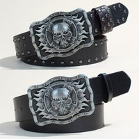 Practical PU Leather Men's Western Styles Belt Showcasing Skull and Metal Fastener Adjustable for Men