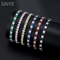 925 Sterling Silver 4MM Multi-Color Cubic Zirconia Tennis Bracelet, Hip Hop Bling Chain Bracelet for Women Men Jewelry Gift