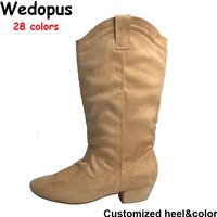 Wedopus 28 Colors No Zipper Prescott Suede Sole Western Style Line Dancing Boots for Women Long Warm up Swayd Dance Boots