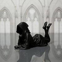 3D Printed Mysterious Hooded Girl Statue Gothic Dark Style Figurine Fantasy Art Ornament for Desktop Bookshelf Collectible Gift