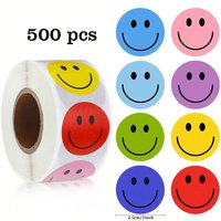 500pcs Smiling Face Paper Sticker, Cute Circular Sealing Stickers for Party Gift Decoration, Round Learning Reward Stickers C338