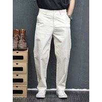Retro American Straight Leg Work Pants Pure Color Washed Cotton Casual Men's Spring Summer Loose Straight Casual Long Trousers