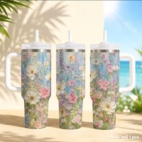 Wildflower Meadow Vacuum Flasks 40oz Stainless Steel Insulated Tumbler with Handle & Straw Leakproof Travel Mug