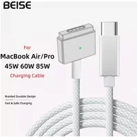 USB-C to Mag2 T-shaped Braided Charging Cable for MacBook Air/Pro, Fast Magnetic Charger Cord Compatible with 45W 60W 85W