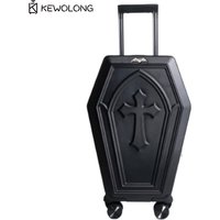 Gothic Cross 3D Embossed Suitcase, Scratch Resistant Coffin Design Hard Shell Luggage with TSA Lock & Spinner Wheels