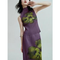 Printed Pleated Skirt Two-Piece Set For Women'S Summer New Design, Patterned Camisole Vest Set
