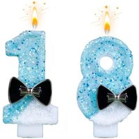 New 0-9 Number Birthday Candles original Blue gradient bow tie birthday cake digital party anniversary candle decoration
